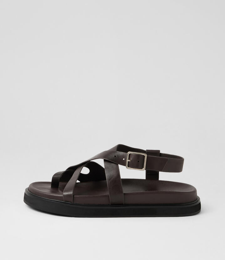 Image of Sandals. Product name - Meyne Choc Leather Sandals in Choc colour by brand - MOLLINI