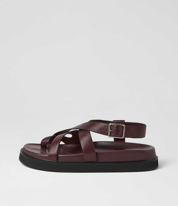 Image of Sandals. Product name - Meyne Burgundy Leather Sandals in Burgundy colour by brand - MOLLINI