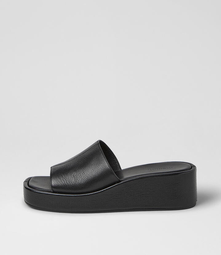 Image of Sandals. Product name - Chevrone Black Leather Sandals in Black colour by brand - MOLLINI
