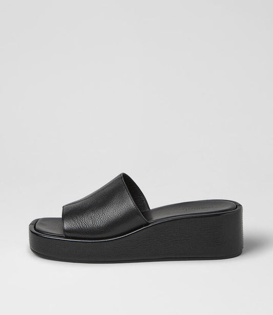 Image of Sandals. Product name - Chevrone Black Leather Sandals in Black colour by brand - MOLLINI