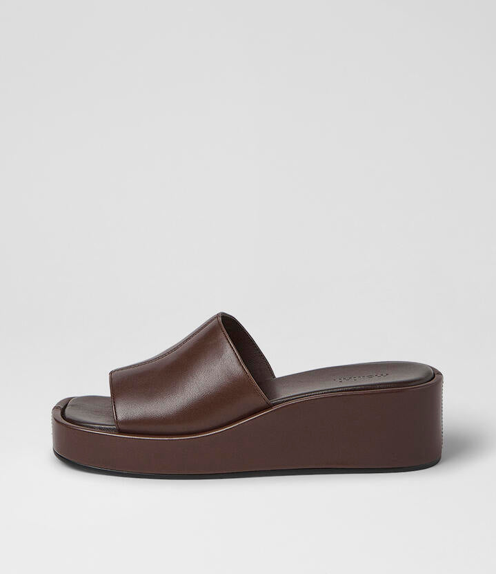 Image of Sandals. Product name - Chevrone Deep Brown Leather Sandals in Deep Brown colour by brand - MOLLINI