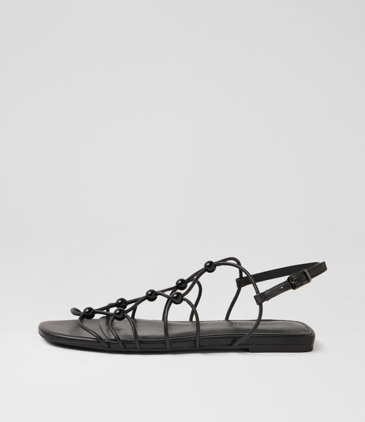 Image of Sandals. Product name - Rammi Black Leather Sandals in Black colour by brand - MOLLINI
