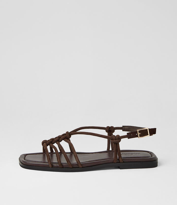 Image of Sandals. Product name - Alo Choc Suede Sandals in Choc colour by brand - MOLLINI