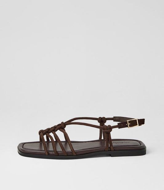 Image of Sandals. Product name - Alo Choc Suede Sandals in Choc colour by brand - MOLLINI