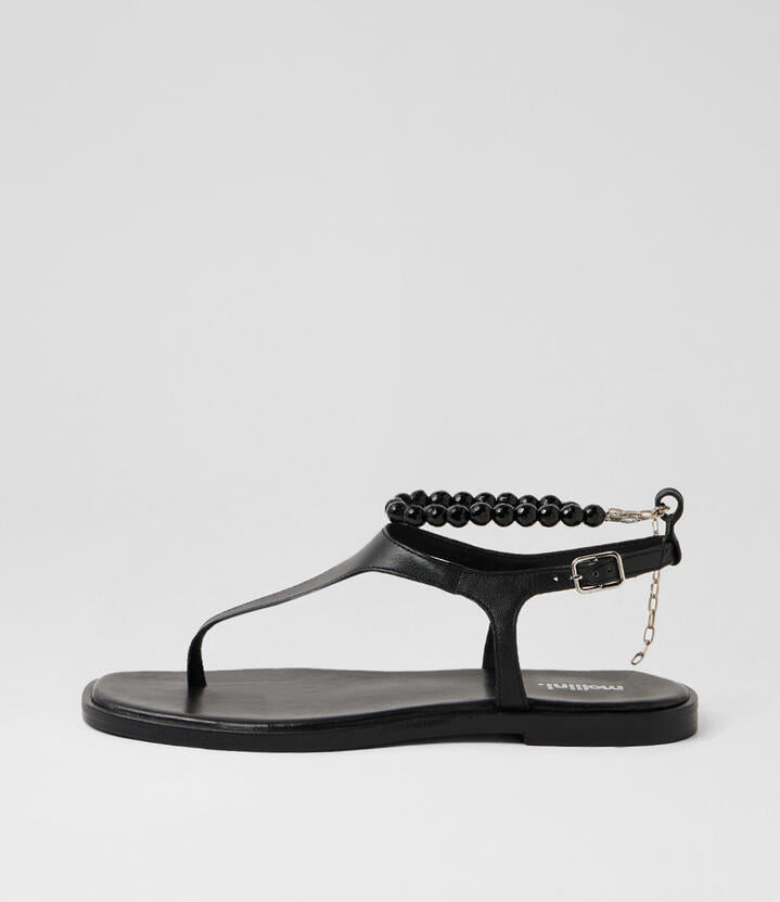 Image of Sandals. Product name - Joanni Black Leather Sandals in Black colour by brand - MOLLINI