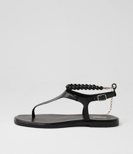 Image of Sandals. Product name - Joanni Black Leather Sandals in Black colour by brand - MOLLINI