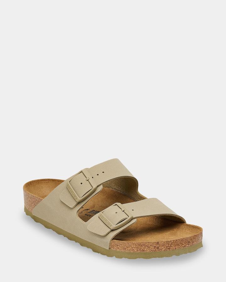 Image of Slippers. Product name - Birkenstock Arizona Birko-Flor Regular Slides Faded Khaki in Faded Khaki colour by brand - Birkenstock