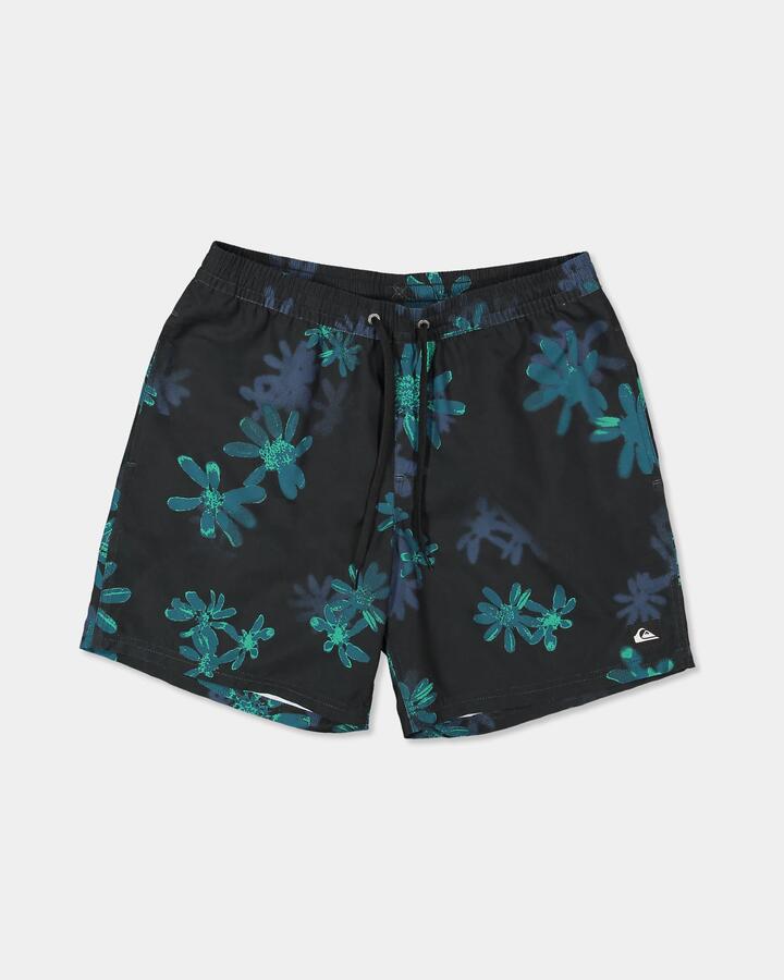 Image of a model wearing Shorts. Product name - Quiksilver Mens Everyday Printed 17" Volley Shorts Black Rave Dazie in Black Rave Dazie colour by brand - Quiksilver