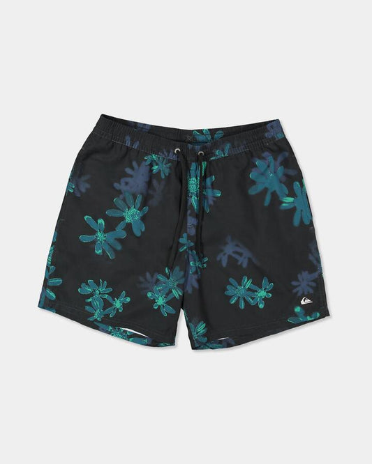 Image of a model wearing Shorts. Product name - Quiksilver Mens Everyday Printed 17" Volley Shorts Black Rave Dazie in Black Rave Dazie colour by brand - Quiksilver