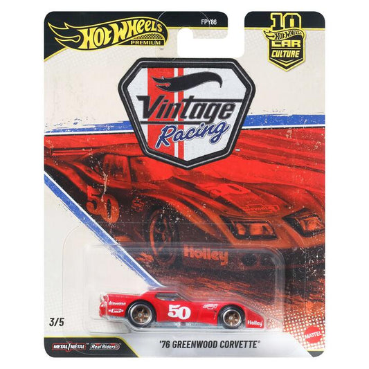 Image of Toy Cars. Product name - Hot Wheels Car Culture Premium 1:64 Scale Die-Cast â76 Greenwood Corvette Vintage Racing in colour by brand - Hot Wheels