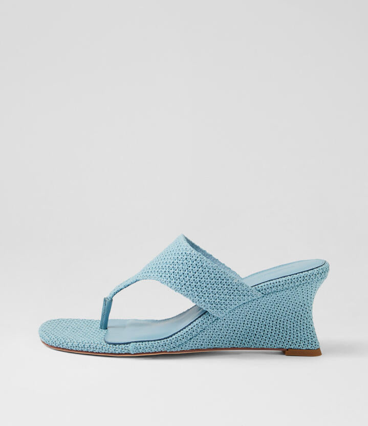 Image of Boots. Product name - Fevi Denim Woven Wedges in Denim colour by brand - MOLLINI