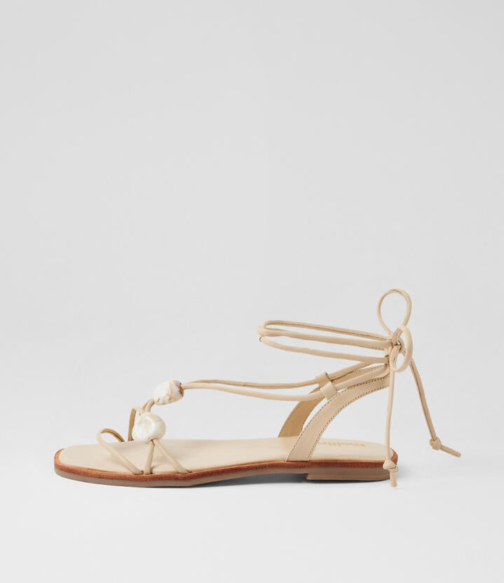Image of Sandals. Product name - Junix Cream Leather Sandals in Cream colour by brand - MOLLINI