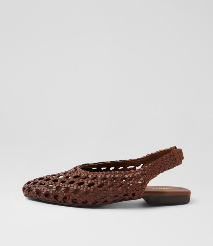 Image of Shoes. Product name - Dasere Choc Leather Flat Shoes in Choc colour by brand - MOLLINI