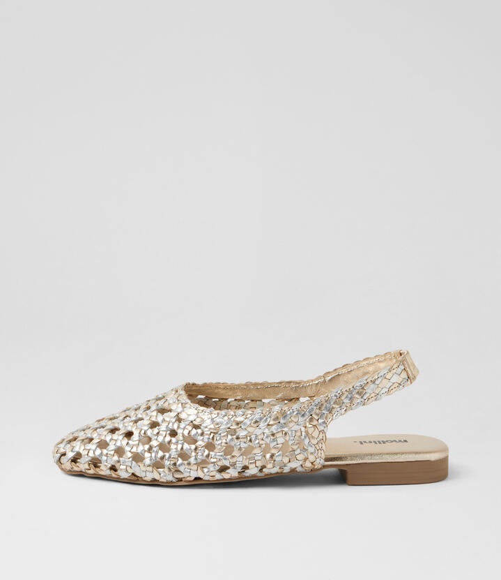 Image of Shoes. Product name - Dasere Metallic Multi Leather Flat Shoes in Metallic Multi colour by brand - MOLLINI