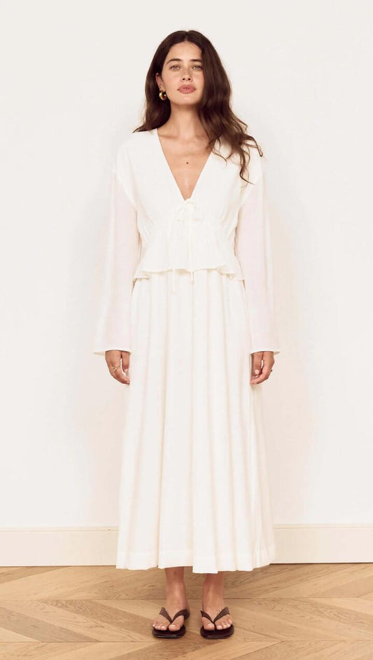 Image of Dresses. Product name - White Crinkle Tie Front Midi Dress in White colour by brand - MINKPINK