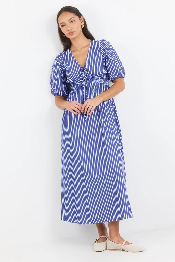 Image of Dresses. Product name - Confide Blue Stripe Deep V Maxi Dress in Blue Stripe colour by brand - Ivy + Jack