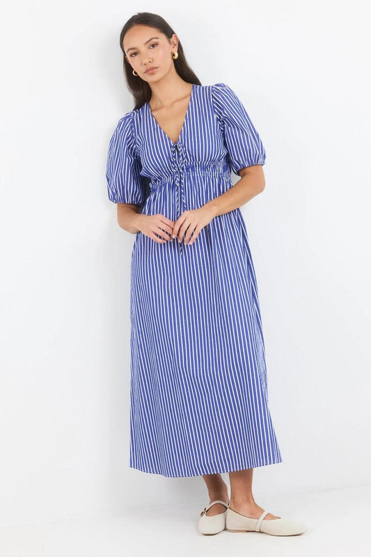 Image of Dresses. Product name - Confide Blue Stripe Deep V Maxi Dress in Blue Stripe colour by brand - Ivy + Jack