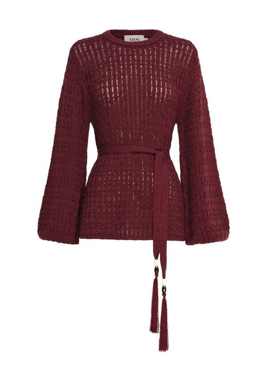 Image of a model wearing Tops. Productname: Furilia Knit Top in Cherry Lacquer colour by brand - MOS The Label