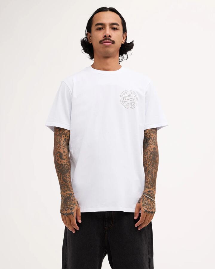 Image of T-Shirts. Product name - Rvca Mens Fuel T-Shirt White in White colour by brand - Rvca