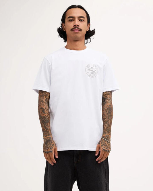 Image of T-Shirts. Product name - Rvca Mens Fuel T-Shirt White in White colour by brand - Rvca