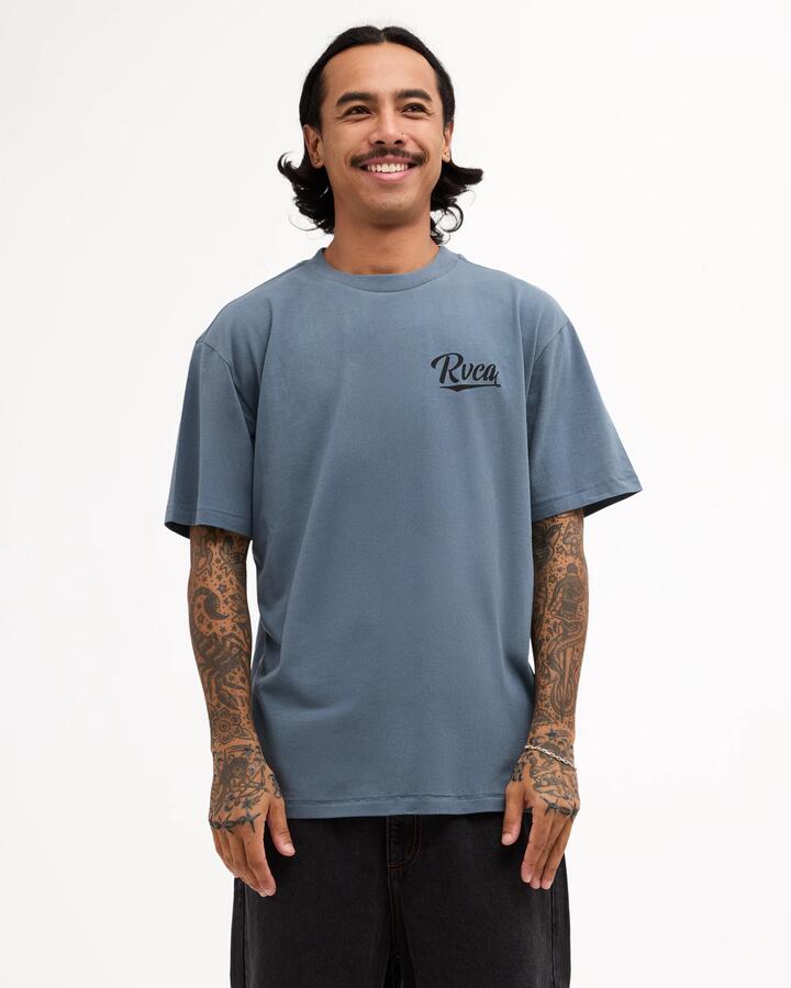 Image of T-Shirts. Product name - Rvca Mens Dugout T-Shirt Dark Slate in Dark Slate colour by brand - Rvca