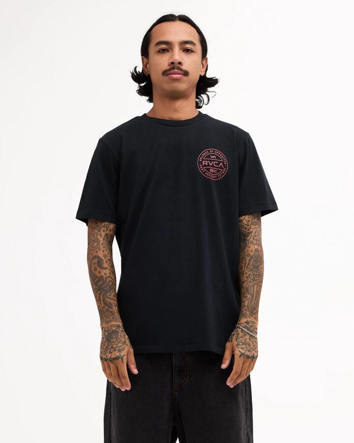 Image of T-Shirts. Product name - Rvca Mens Fuel T-Shirt Black Red in Black Red colour by brand - Rvca