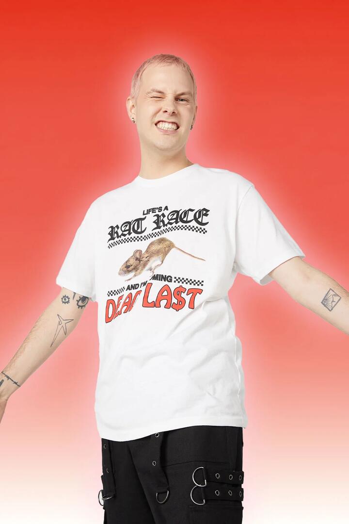 Image of T-Shirts. Product name - Rat Race in White colour by brand - Pulp Kitchen