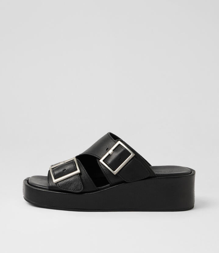 Image of Boots. Product name - Camimer Black Leather Wedges in Black colour by brand - MOLLINI