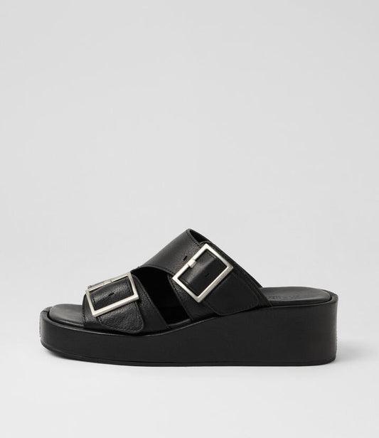 Image of Boots. Product name - Camimer Black Leather Wedges in Black colour by brand - MOLLINI