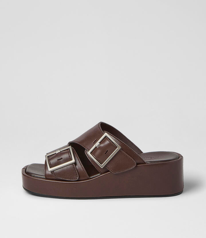 Image of Sandals. Product name - Camimer Deep Brown Leather Sandals in Deep Brown colour by brand - MOLLINI