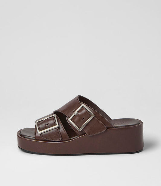 Image of Sandals. Product name - Camimer Deep Brown Leather Sandals in Deep Brown colour by brand - MOLLINI