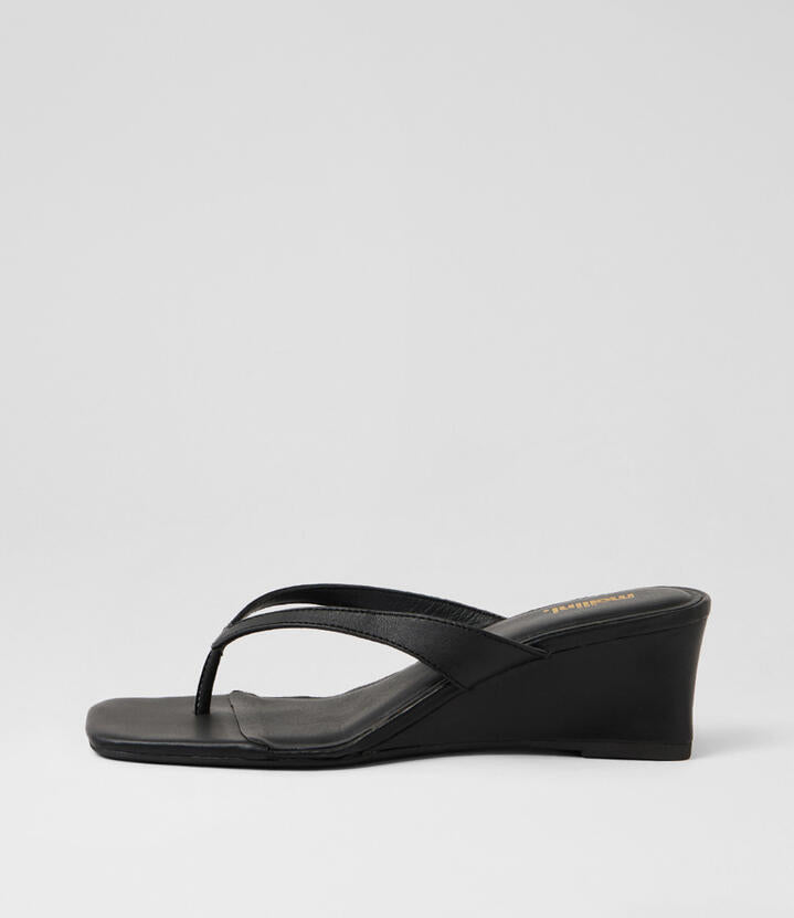 Image of Sandals. Product name - Sarel Black Leather Sandals in Black colour by brand - MOLLINI