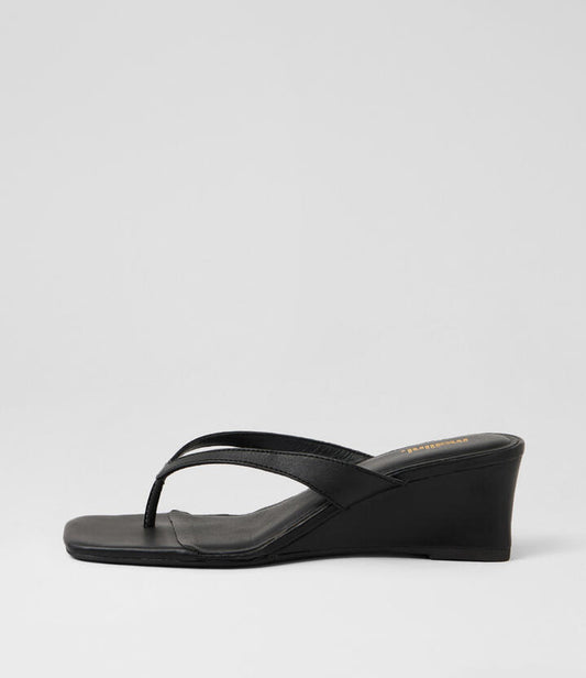Image of Sandals. Product name - Sarel Black Leather Sandals in Black colour by brand - MOLLINI