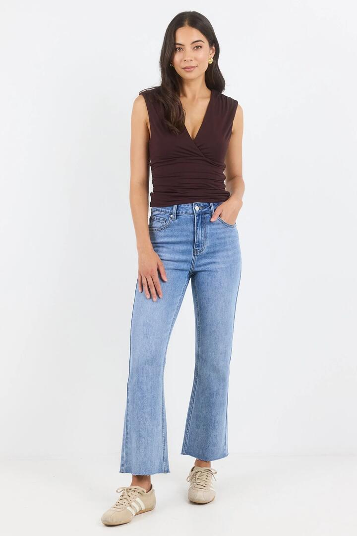 Image of Jeans. Product name - Catalina 90s Blue Kick Flare Crop Jeans in 90S Blue colour by brand - Ivy + Jack