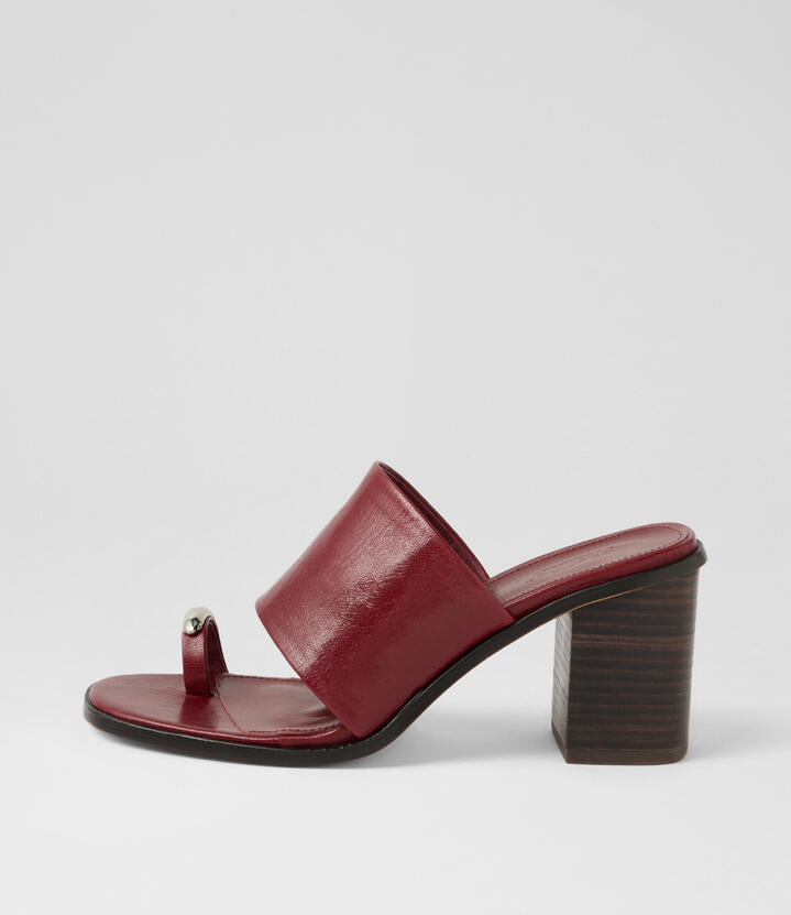 Image of Sandals. Product name - Nari Bordeaux Vintage Dark Brown Leather Sandals in Bordeaux Vintage-Dk Brown Heel colour by brand - MOLLINI