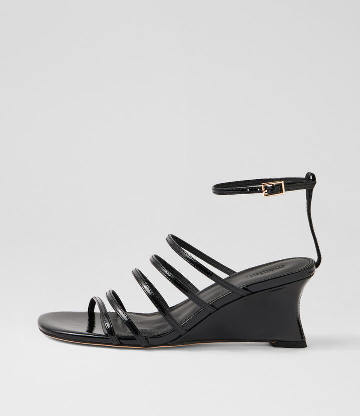 Image of Boots. Product name - Fayte Black Shine Leather Wedges in Black colour by brand - MOLLINI