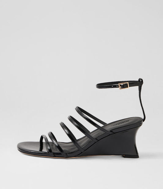 Image of Boots. Product name - Fayte Black Shine Leather Wedges in Black colour by brand - MOLLINI