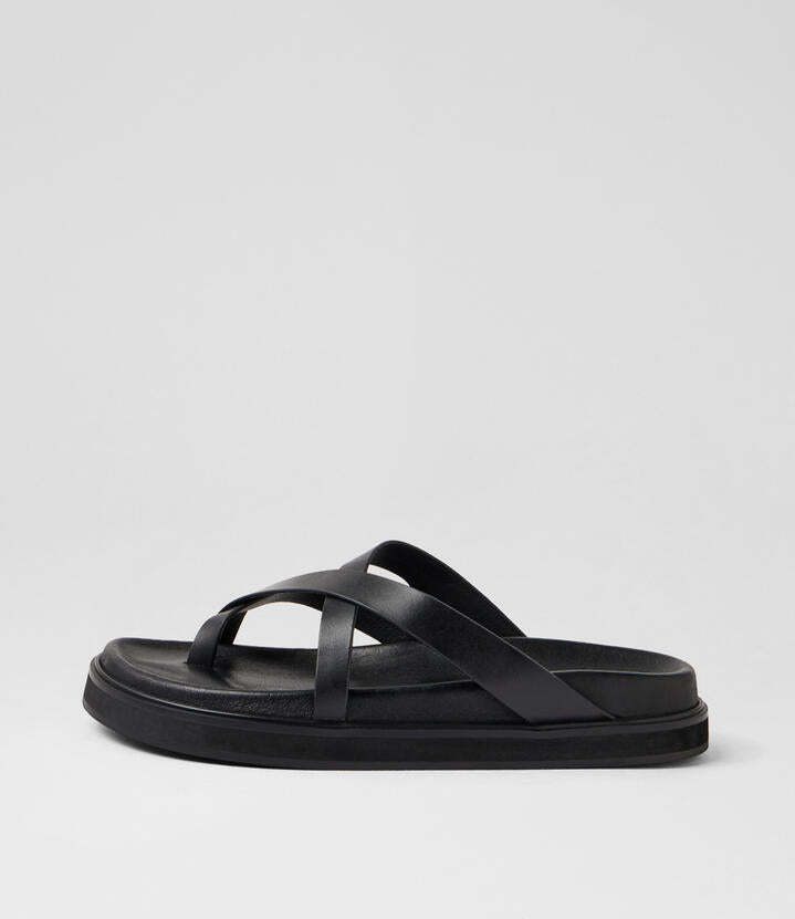 Image of Slippers. Product name - Milie Black Leather Slides in Black colour by brand - MOLLINI