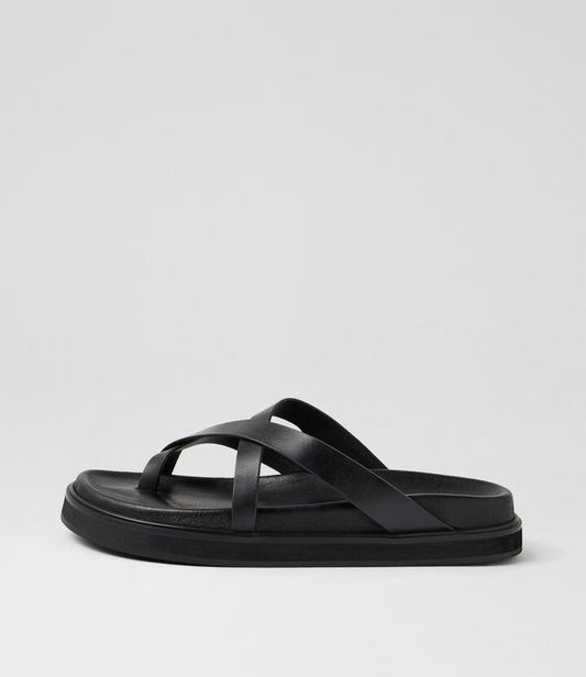 Image of Slippers. Product name - Milie Black Leather Slides in Black colour by brand - MOLLINI
