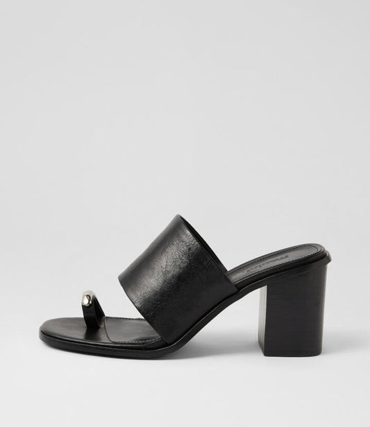 Image of Sandals. Product name - Nari Black Vintage Leather Sandals in Black Vintage-Black Heel colour by brand - MOLLINI