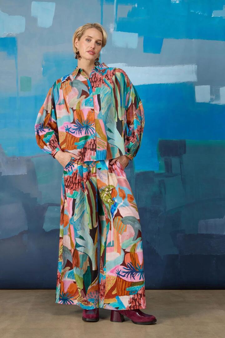 Image of a model wearing Pants. Product name - Endless Horizon Pant in Print colour by brand - Gorman