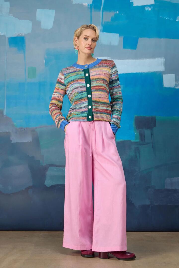 Image of a model wearing Pants. Product name - Imogen Pant in Pink colour by brand - Gorman