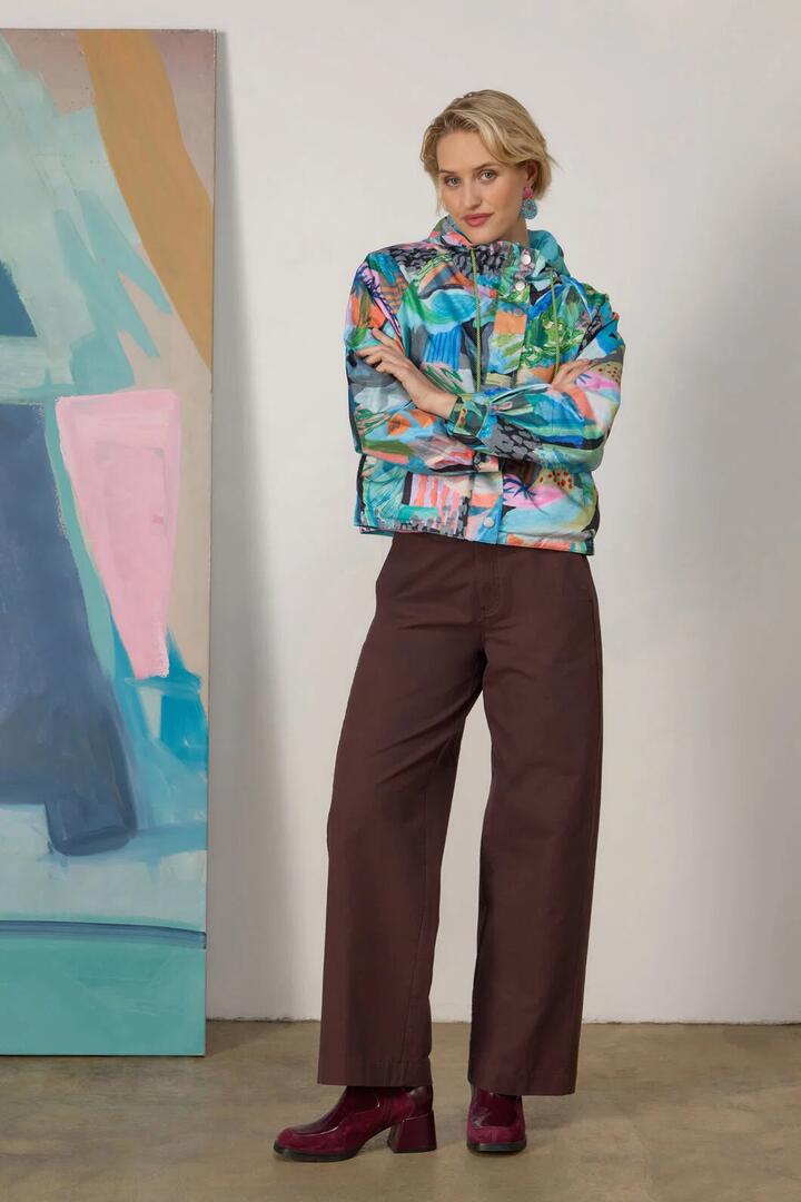 Image of a model wearing Pants. Product name - Genovese Straight Leg Pant in Chocolate colour by brand - Gorman