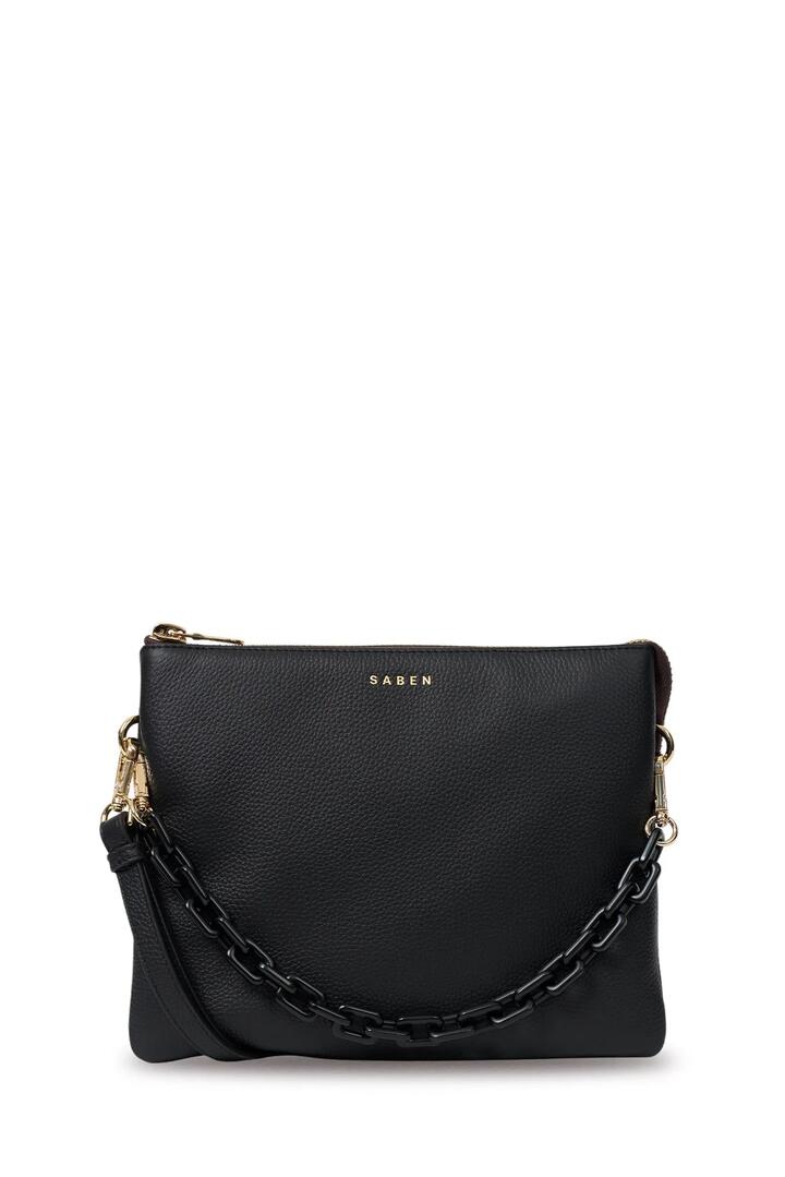 Image of Bags. Product name - Matilda Black Tonal Chain Medium Crossbody Bag in Black colour by brand - Saben
