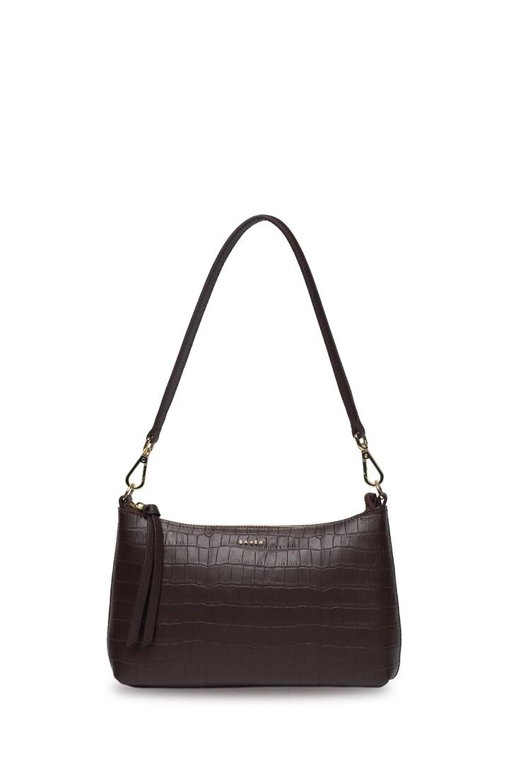 Image of Bags. Product name - Haven Cacao Croc Small Shoulder Bag in Cacao colour by brand - Saben