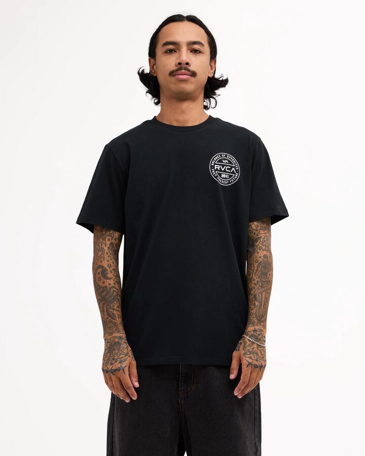 Image of T-Shirts. Product name - Rvca Mens Fuel T-Shirt Black/White in Black/White colour by brand - Rvca