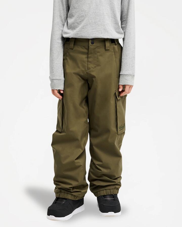 Image of a model wearing Pants. Product name - Quiksilver Boys 8-16 Snow Down Cargo Snow Pants Grape Leaf in Grape Leaf colour by brand - Quiksilver