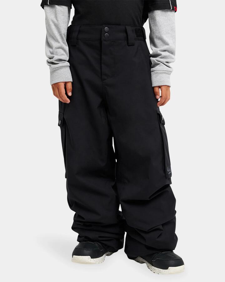 Image of a model wearing Pants. Product name - Quiksilver Boys 8-16 Snow Down Cargo Snow Pants Black in Black colour by brand - Quiksilver
