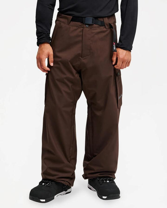 Image of a model wearing Pants. Product name - Quiksilver Mens Snow Down Cargo 20K Snow Pants Java in Java colour by brand - Quiksilver