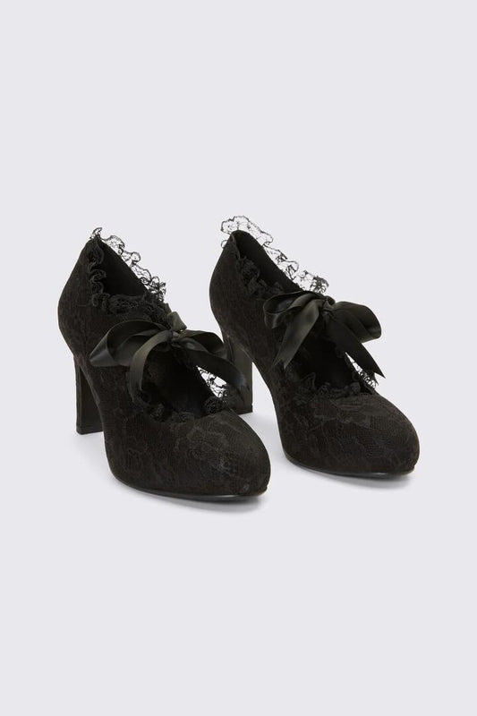 Image of Heels. Product name - Black Lace On Lace Heel in Black colour by brand - Dangerfield